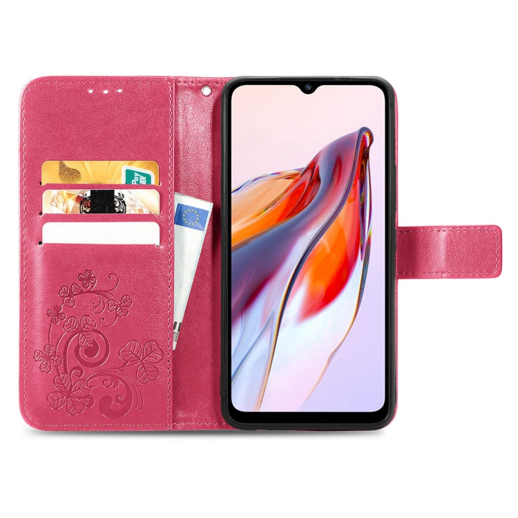 For Xiaomi Redmi 12C Four-leaf Clasp Embossed Buckle Leather Phone Case