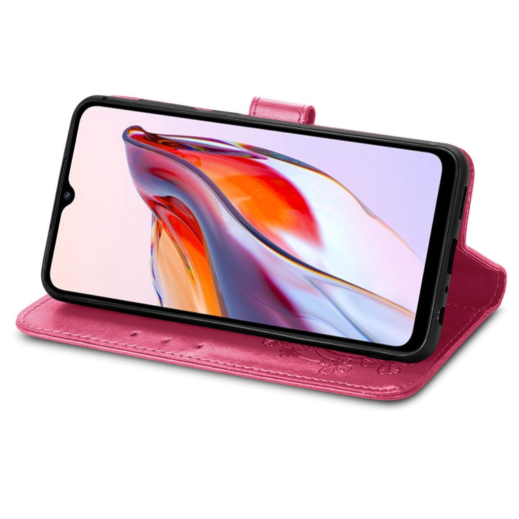 For Xiaomi Redmi 12C Four-leaf Clasp Embossed Buckle Leather Phone Case