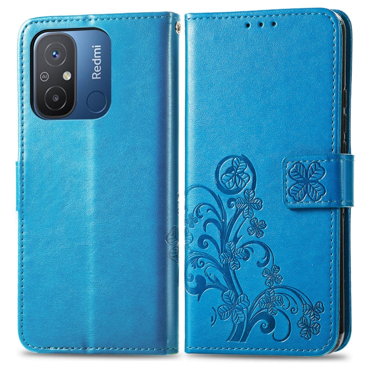 For Xiaomi Redmi 12C Four-leaf Clasp Embossed Buckle Leather Phone Case