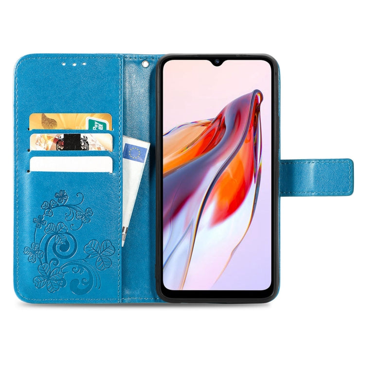 For Xiaomi Redmi 12C Four-leaf Clasp Embossed Buckle Leather Phone Case