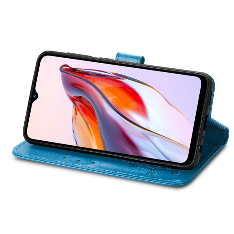 For Xiaomi Redmi 12C Four-leaf Clasp Embossed Buckle Leather Phone Case