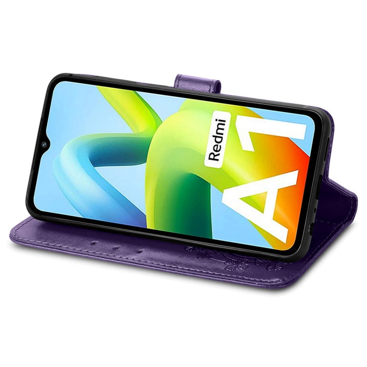 For Xiaomi Redmi A2 Four-leaf Clasp Embossed Buckle Leather Phone Case