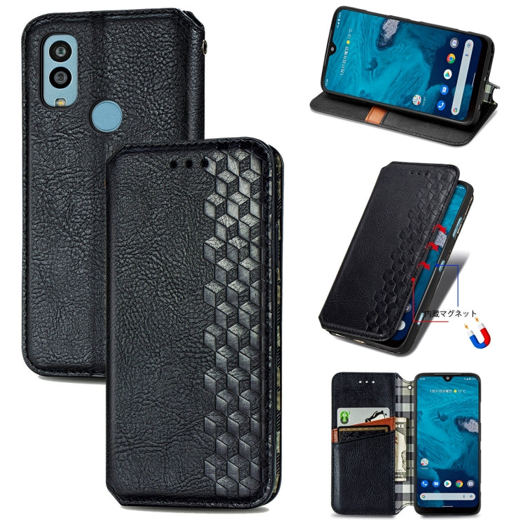For Kyocera Android One S10 Cubic Grid Pressed Magnetic Leather Phone Case