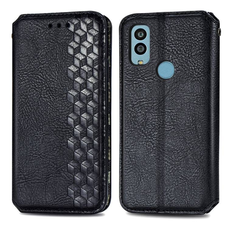 For Kyocera Android One S10 Cubic Grid Pressed Magnetic Leather Phone Case