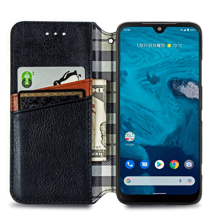 For Kyocera Android One S10 Cubic Grid Pressed Magnetic Leather Phone Case