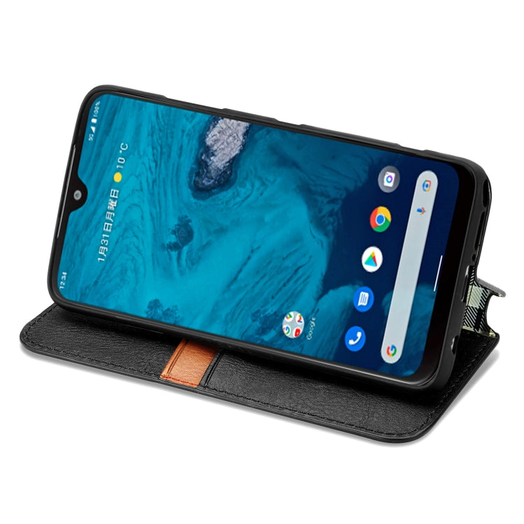 For Kyocera Android One S10 Cubic Grid Pressed Magnetic Leather Phone Case