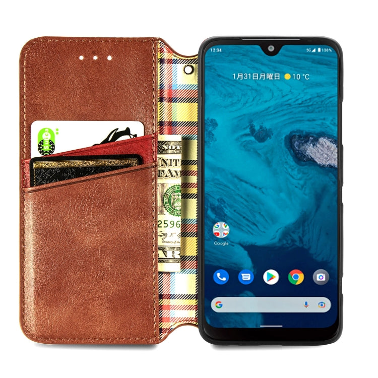 For Kyocera Android One S10 Cubic Grid Pressed Magnetic Leather Phone Case