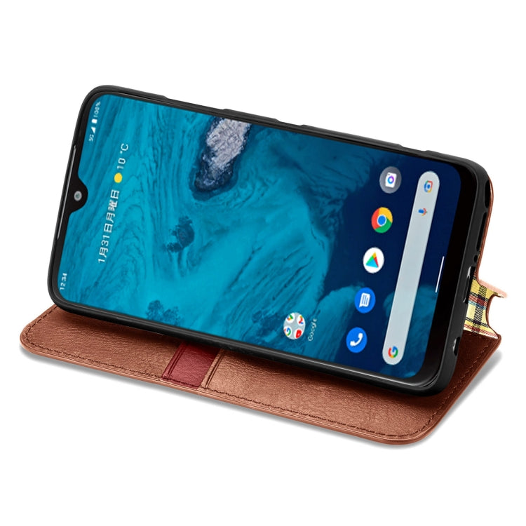For Kyocera Android One S10 Cubic Grid Pressed Magnetic Leather Phone Case
