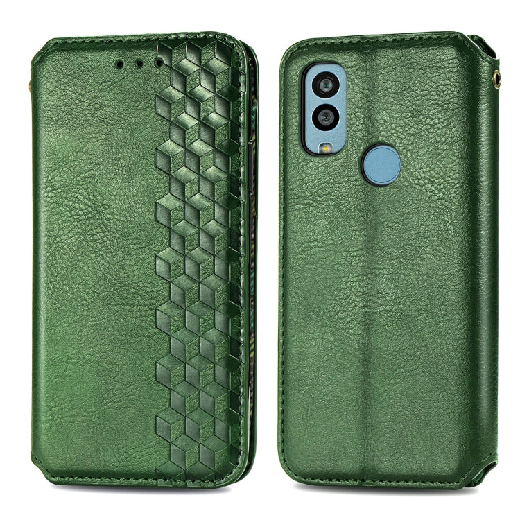For Kyocera Android One S10 Cubic Grid Pressed Magnetic Leather Phone Case