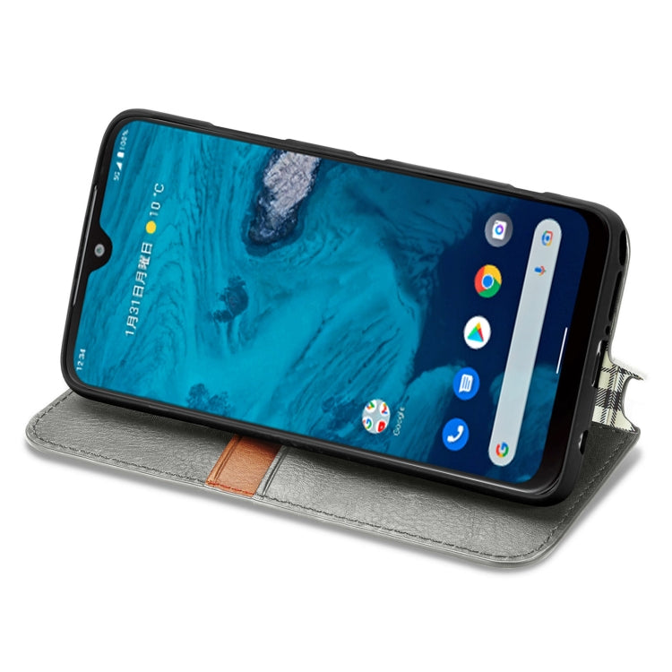 For Kyocera Android One S10 Cubic Grid Pressed Magnetic Leather Phone Case