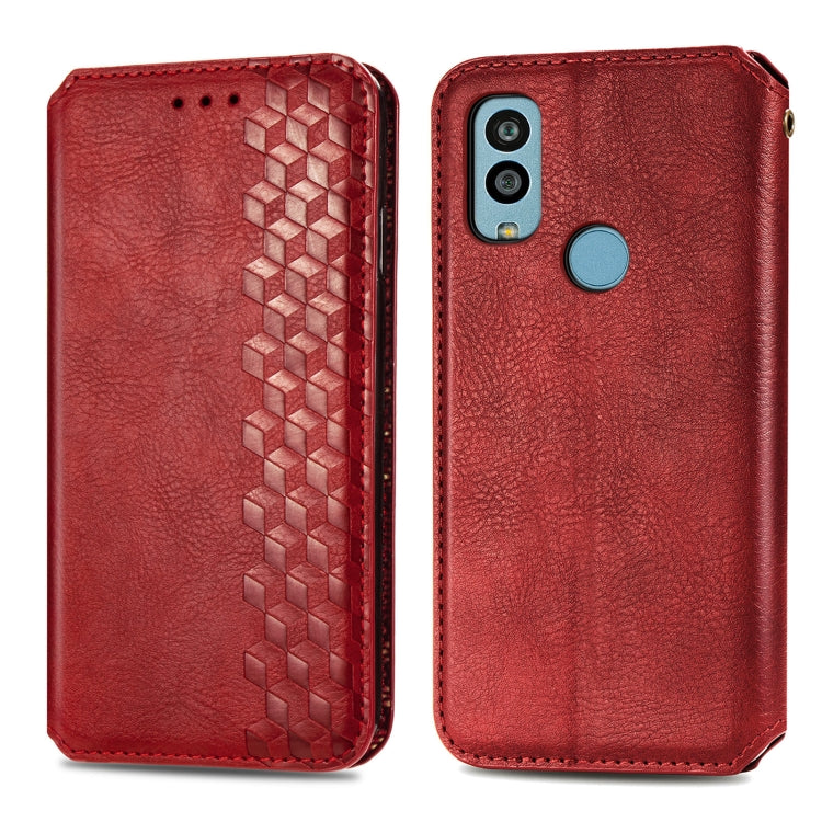 For Kyocera Android One S10 Cubic Grid Pressed Magnetic Leather Phone Case