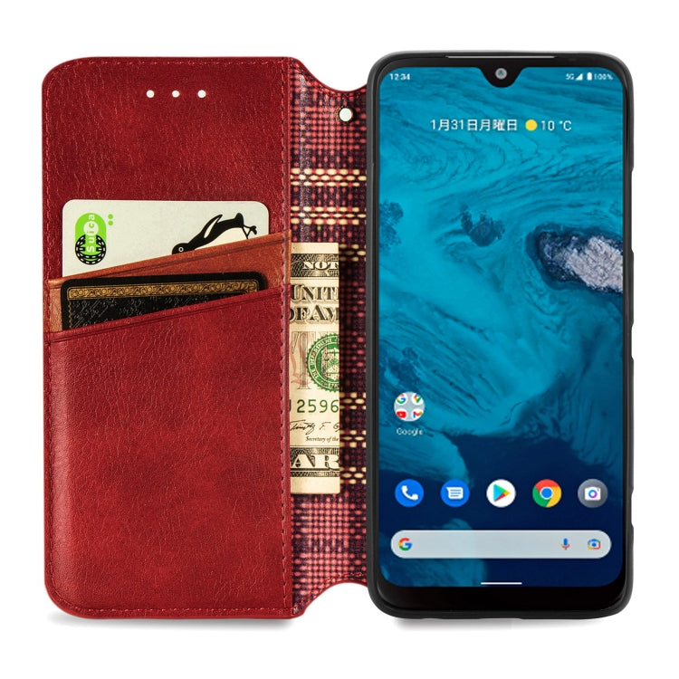 For Kyocera Android One S10 Cubic Grid Pressed Magnetic Leather Phone Case
