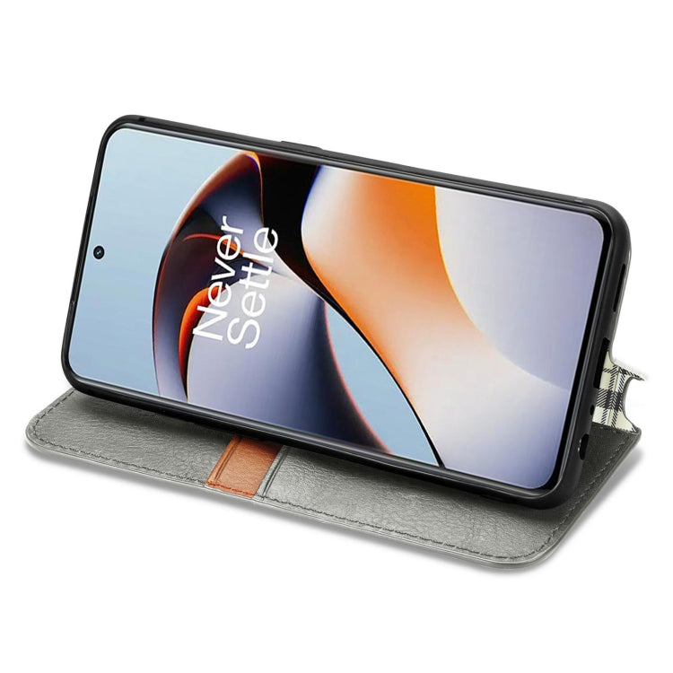 For OnePlus Ace 2 Cubic Grid Pressed Magnetic Leather Phone Case