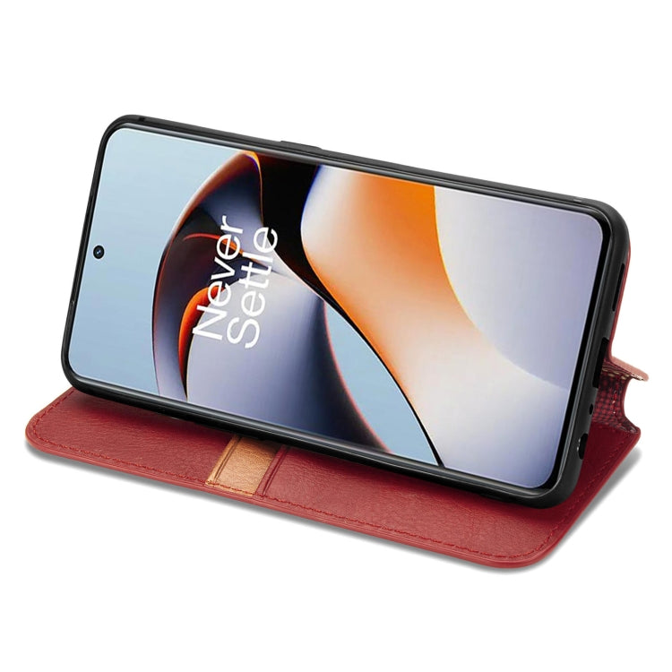 For OnePlus Ace 2 Cubic Grid Pressed Magnetic Leather Phone Case