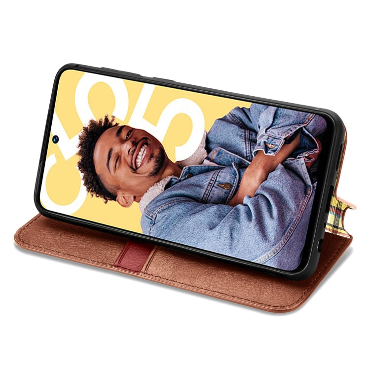 For Realme C55 Cubic Grid Pressed Magnetic Leather Phone Case