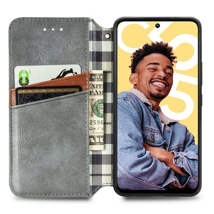 For Realme C55 Cubic Grid Pressed Magnetic Leather Phone Case