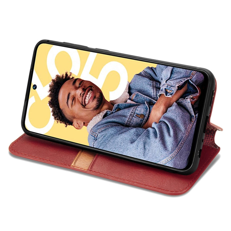 For Realme C55 Cubic Grid Pressed Magnetic Leather Phone Case