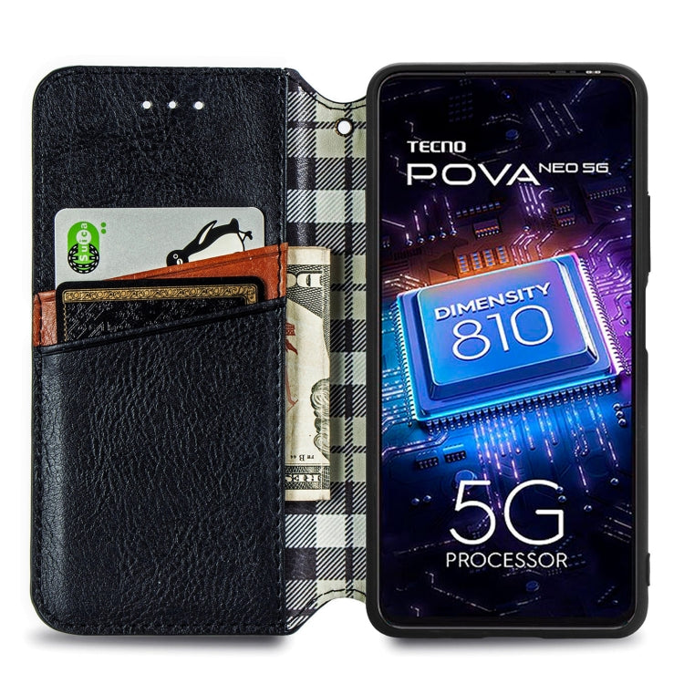 For Tecno Pova Neo 5G Cubic Grid Pressed Magnetic Leather Phone Case