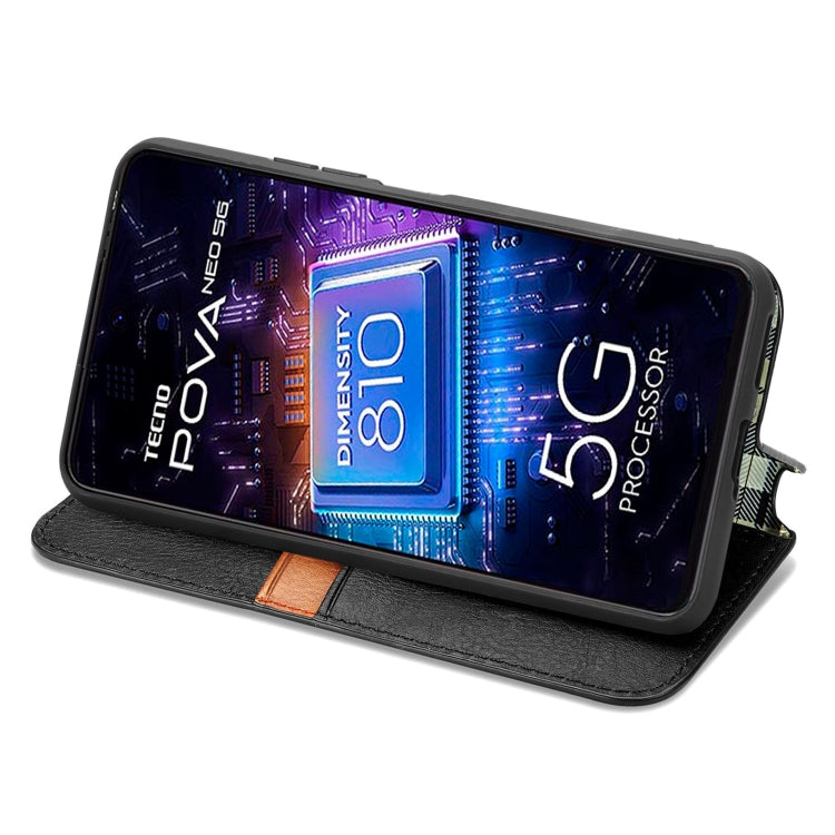 For Tecno Pova Neo 5G Cubic Grid Pressed Magnetic Leather Phone Case