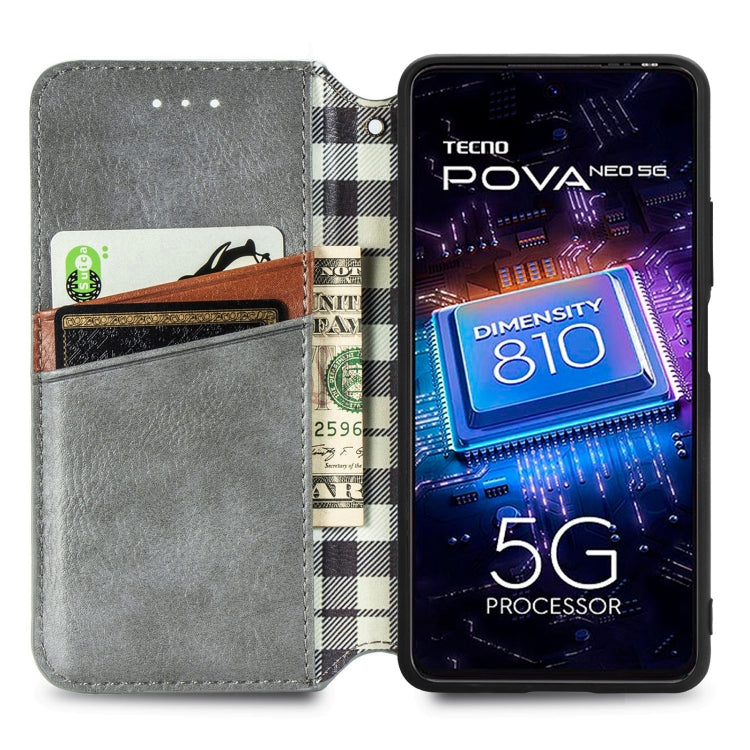 For Tecno Pova Neo 5G Cubic Grid Pressed Magnetic Leather Phone Case