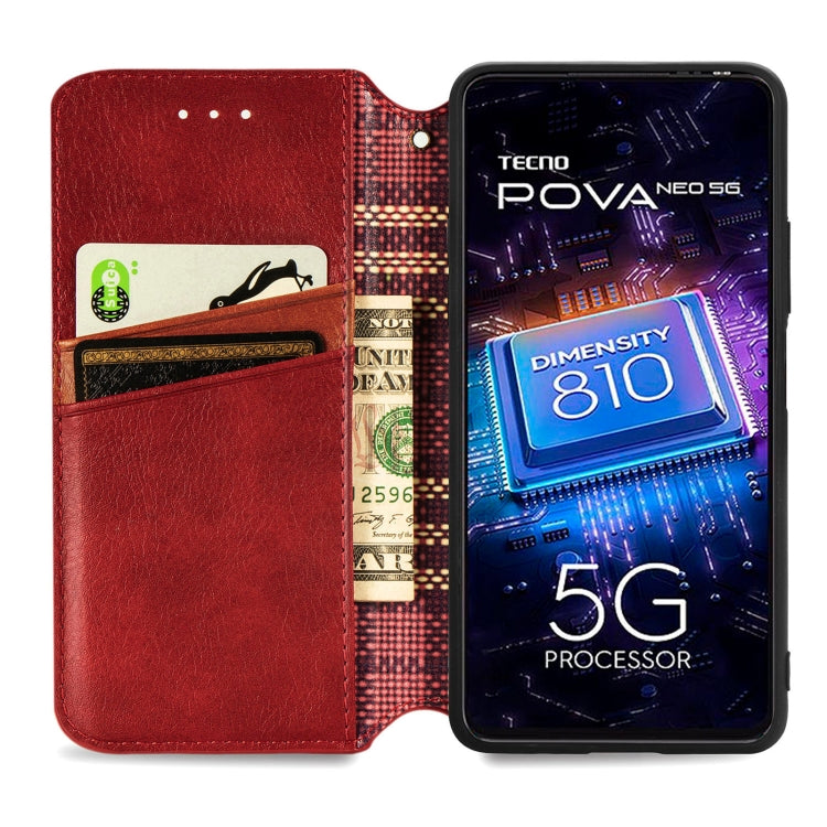 For Tecno Pova Neo 5G Cubic Grid Pressed Magnetic Leather Phone Case