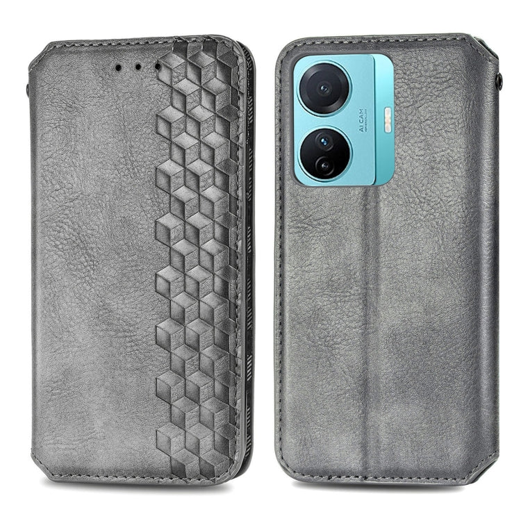For vivo S15e Cubic Grid Pressed Magnetic Leather Phone Case