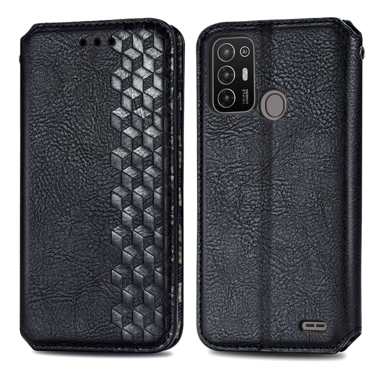 For ZTE Blade A52 Cubic Grid Pressed Magnetic Leather Phone Case