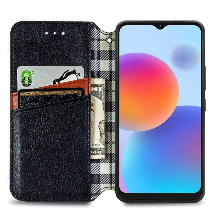For ZTE Blade A52 Cubic Grid Pressed Magnetic Leather Phone Case
