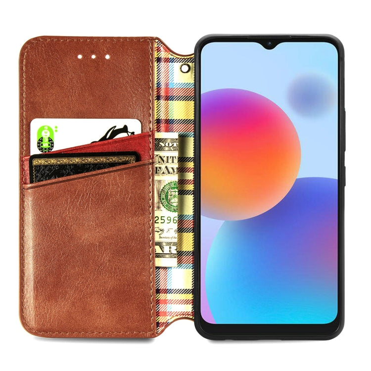 For ZTE Blade A52 Cubic Grid Pressed Magnetic Leather Phone Case
