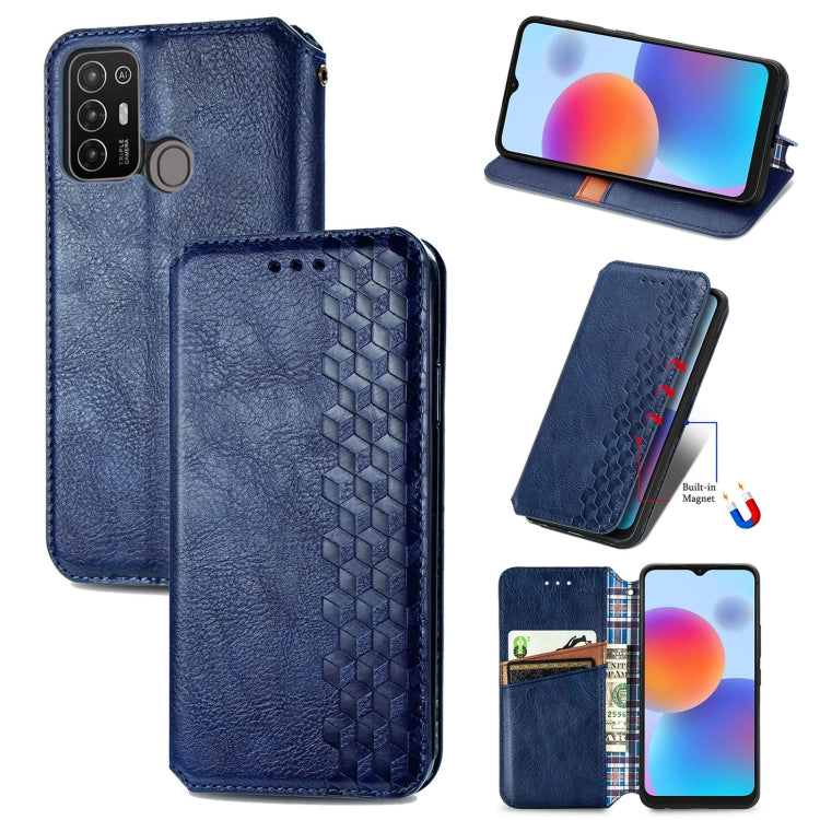 For ZTE Blade A52 Cubic Grid Pressed Magnetic Leather Phone Case