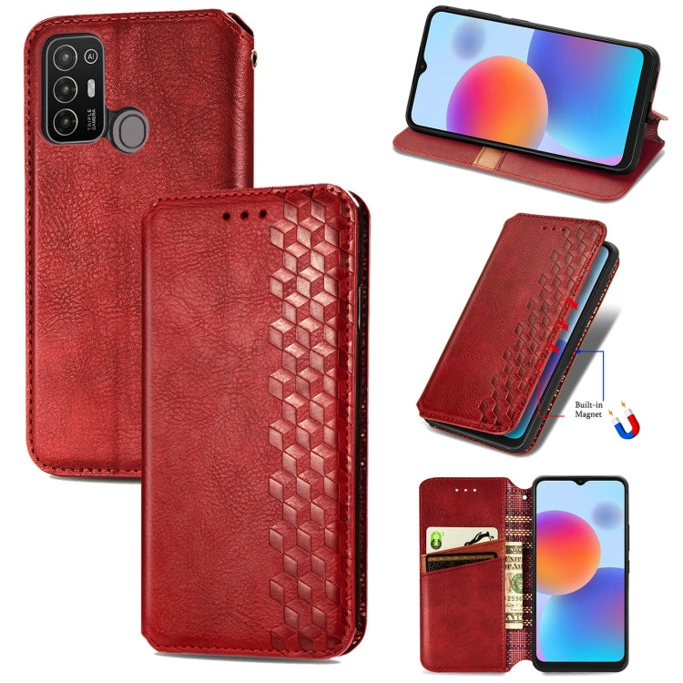 For ZTE Blade A52 Cubic Grid Pressed Magnetic Leather Phone Case