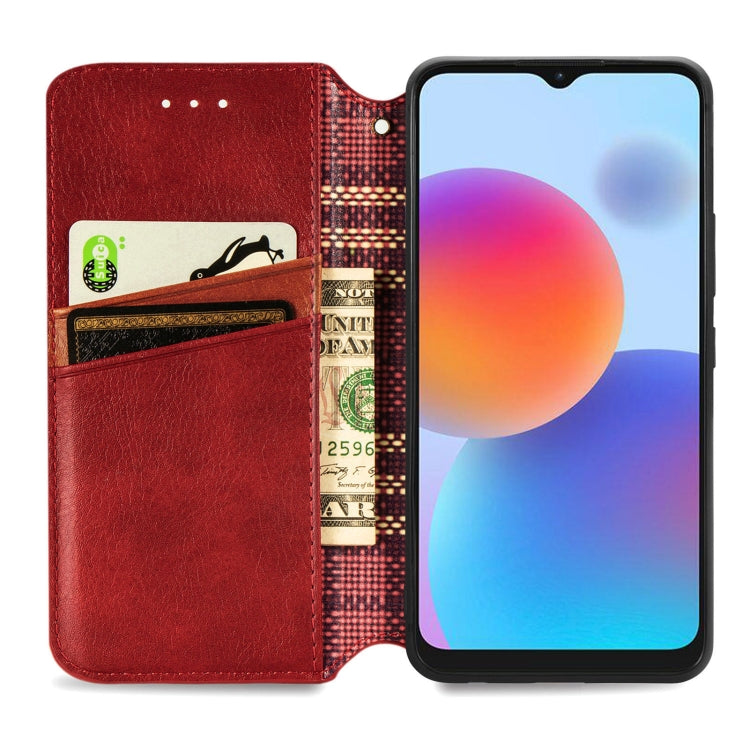 For ZTE Blade A52 Cubic Grid Pressed Magnetic Leather Phone Case