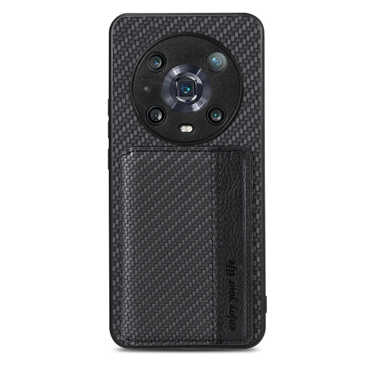 For Honor 80 Carbon Fiber Magnetic Card Bag Phone Case