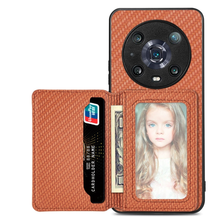 For Honor 80 Carbon Fiber Magnetic Card Bag Phone Case