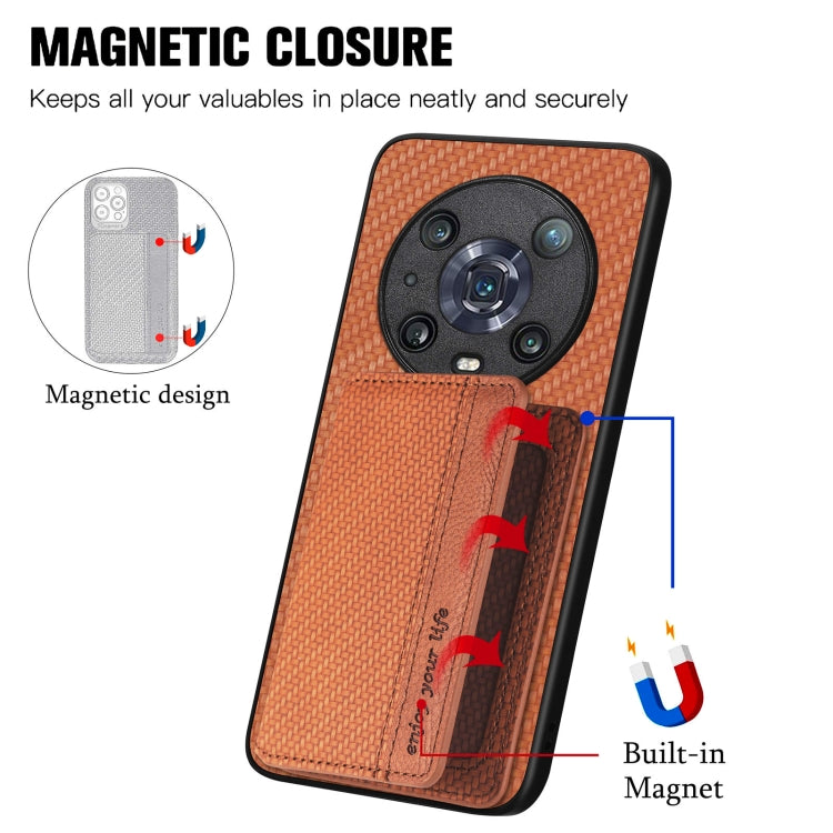 For Honor 80 Carbon Fiber Magnetic Card Bag Phone Case