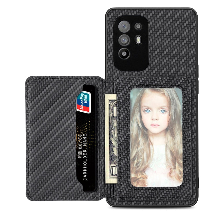 For OPPO A94 5G Carbon Fiber Magnetic Card Bag Phone Case
