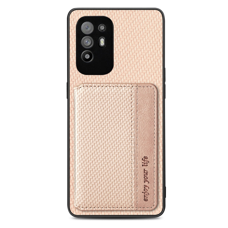 For OPPO A94 5G Carbon Fiber Magnetic Card Bag Phone Case