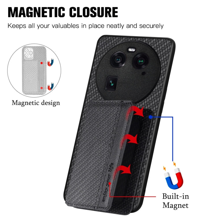 For OPPO Find X6 Carbon Fiber Magnetic Card Bag Phone Case
