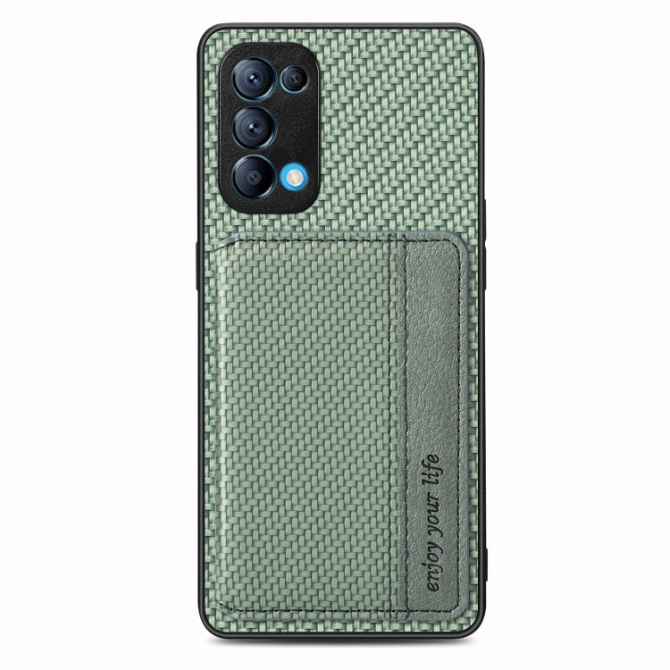 For OPPO Reno5 5G Carbon Fiber Magnetic Card Bag Phone Case