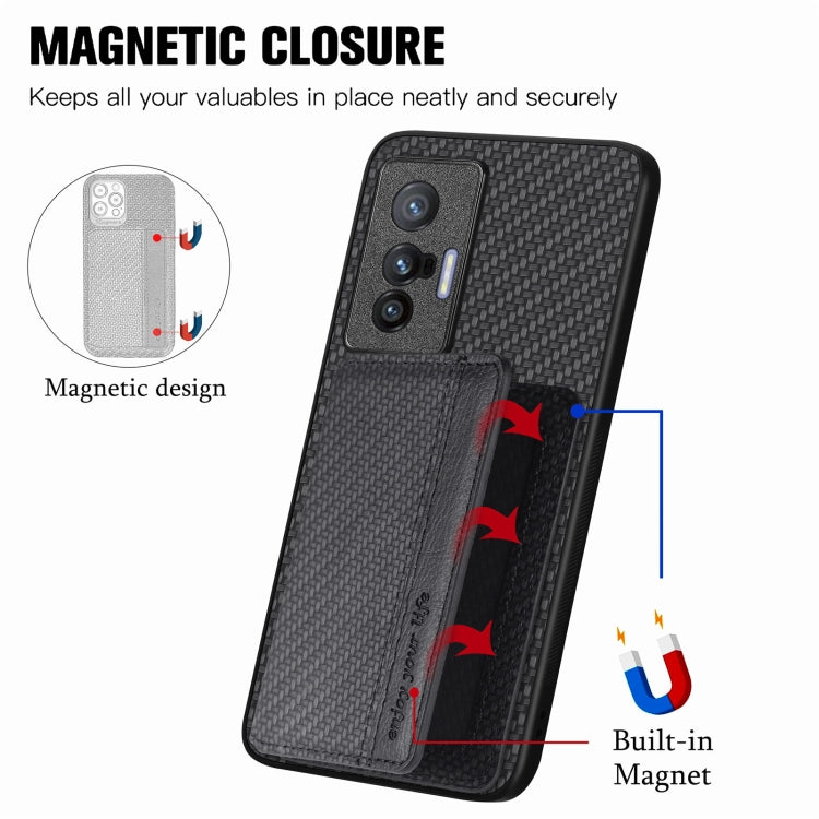 For  vivo X70 Carbon Fiber Magnetic Card Bag Phone Case