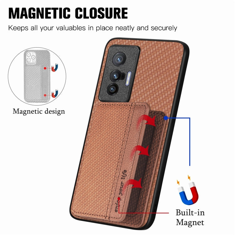 For  vivo X70 Carbon Fiber Magnetic Card Bag Phone Case