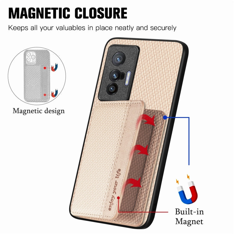 For  vivo X70 Carbon Fiber Magnetic Card Bag Phone Case