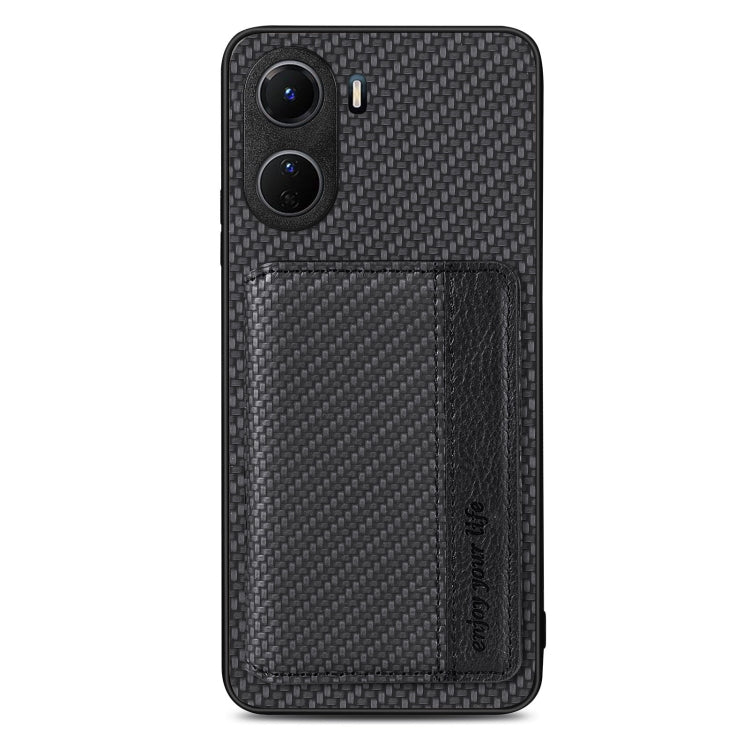 For vivo Y16 Carbon Fiber Magnetic Card Bag Phone Case