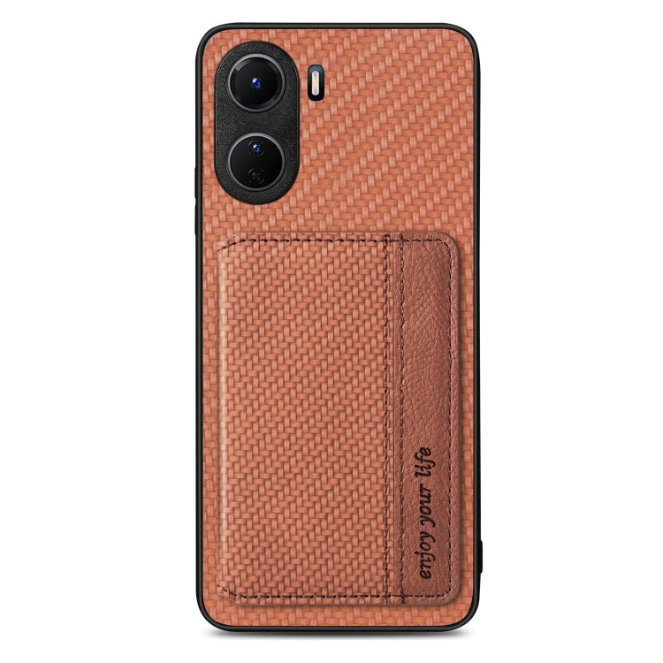For vivo Y16 Carbon Fiber Magnetic Card Bag Phone Case