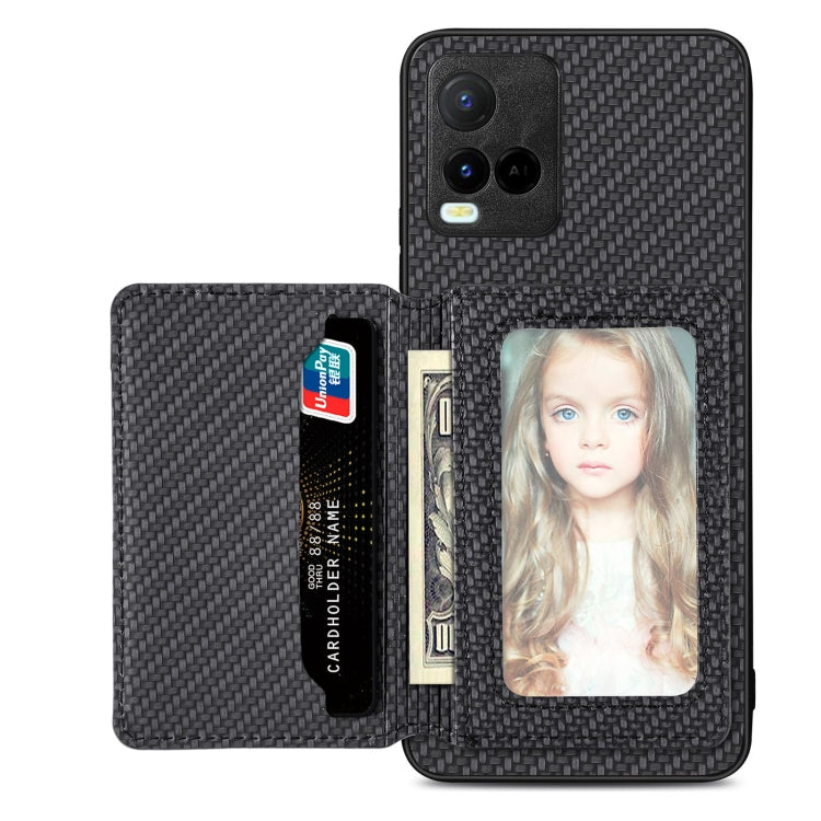 For vivo Y21 Carbon Fiber Magnetic Card Bag Phone Case