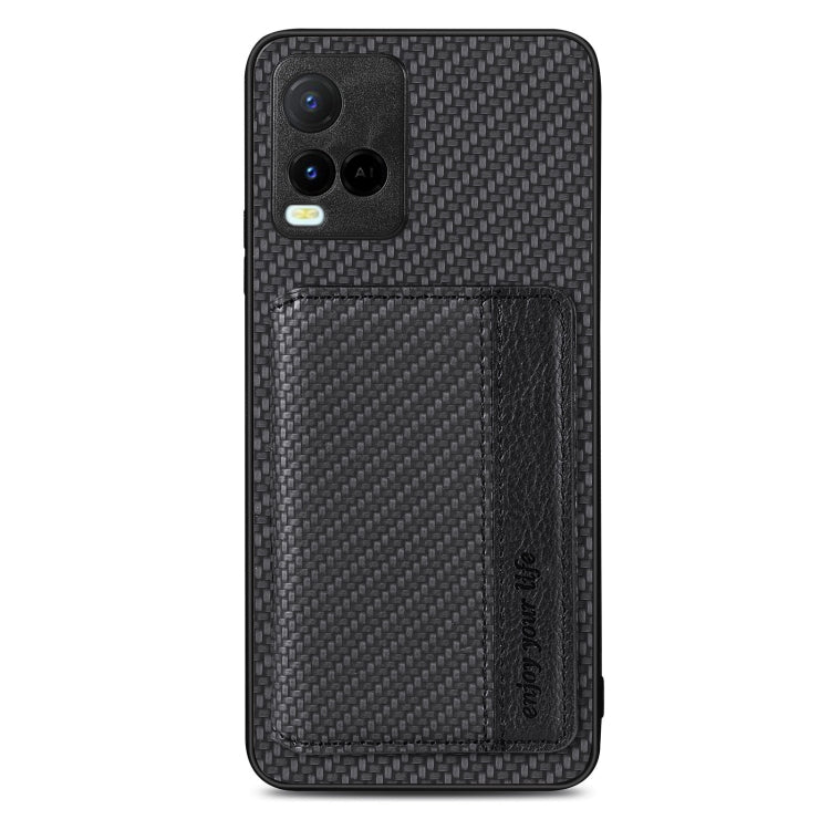 For vivo Y21 Carbon Fiber Magnetic Card Bag Phone Case