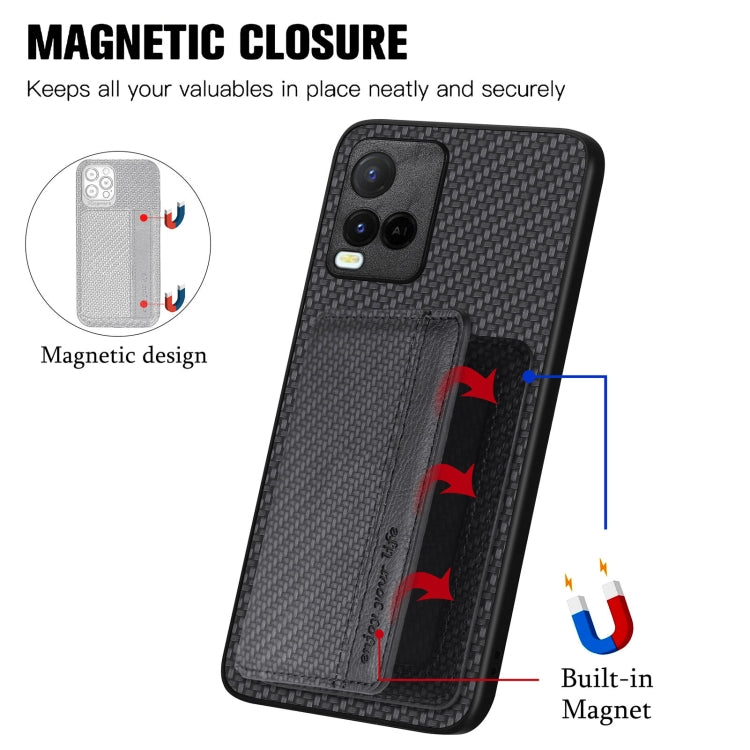For vivo Y21 Carbon Fiber Magnetic Card Bag Phone Case