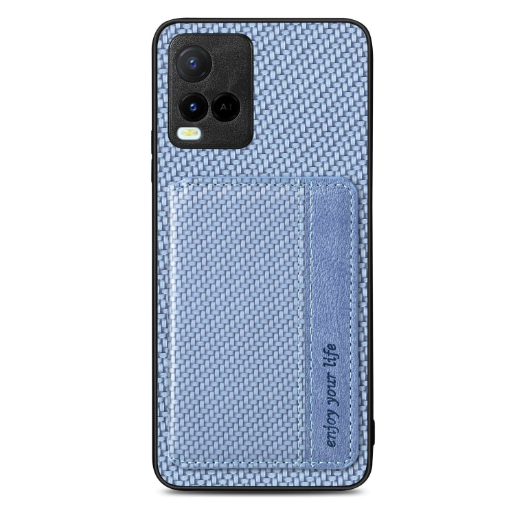 For vivo Y21 Carbon Fiber Magnetic Card Bag Phone Case
