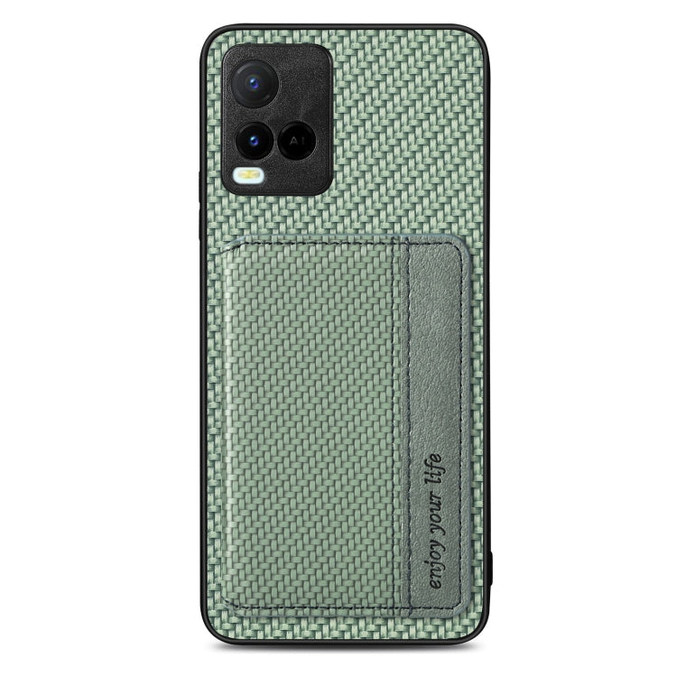 For vivo Y21 Carbon Fiber Magnetic Card Bag Phone Case