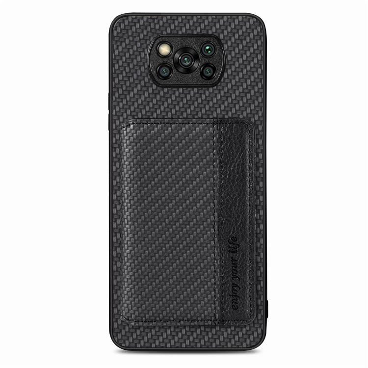 For Xiaomi Poco X3 NFC Carbon Fiber Magnetic Card Bag Phone Case